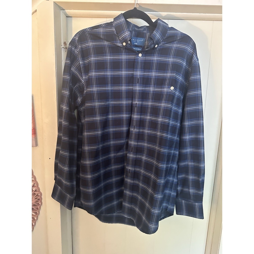 Mens Towncraft blue plaid‎ button-down shirt M/M
